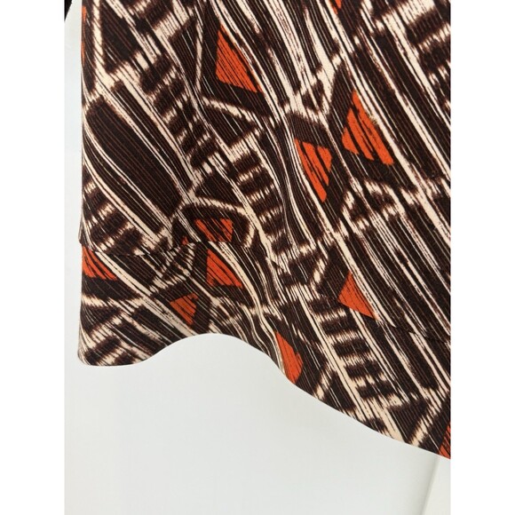 Chico’s 2 Brown Orange Geometric Tie Hem Top 3/4 Sleeve Stretch Boho Art Print - Picture 8 of 9